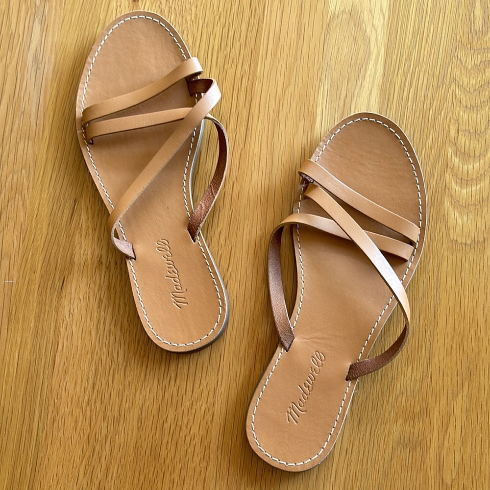 Madewell The Boardwalk Skinny-Strap Slide Sandal in Brown Size 8
